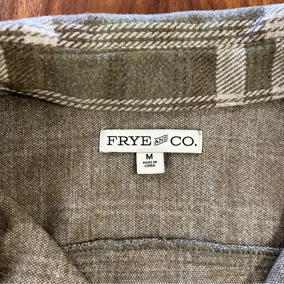 Frye and Co Brushed Knit Flannel Shirt Long Sleeve mens size medium olive green - Picture 4 of 9
